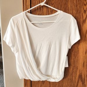 NWT Anthropologie White Draped Cropped Tee, size M